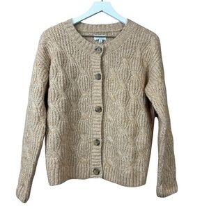 Lucky Brand Tan Cable Knit Cozy Cotton Blend Cardigan Button Sweater Women Sz S
